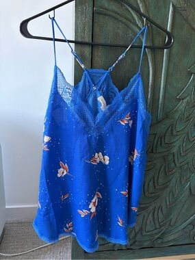 Lovestitch Royal Blue Floral Lace-Trim Cami Top - S